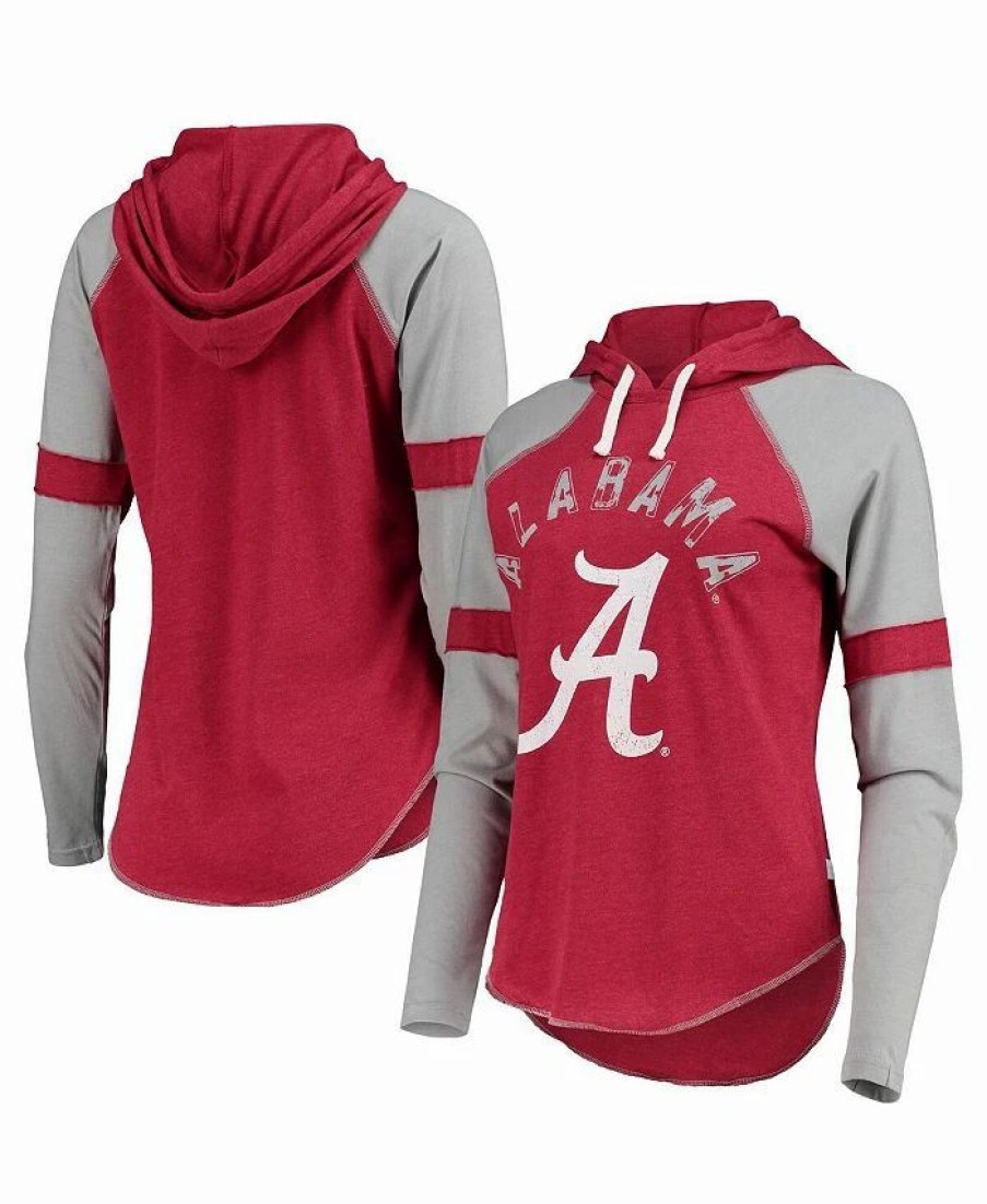 Sports Fan Shop * | Women'S Crimson And Gray Alabama Crimson Tide Yard Line Raglan Hoodie Long Sleeve T-Shirt Crimson, Gray