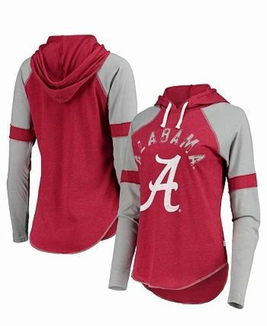 Sports Fan Shop * | Women'S Crimson And Gray Alabama Crimson Tide Yard Line Raglan Hoodie Long Sleeve T-Shirt Crimson, Gray