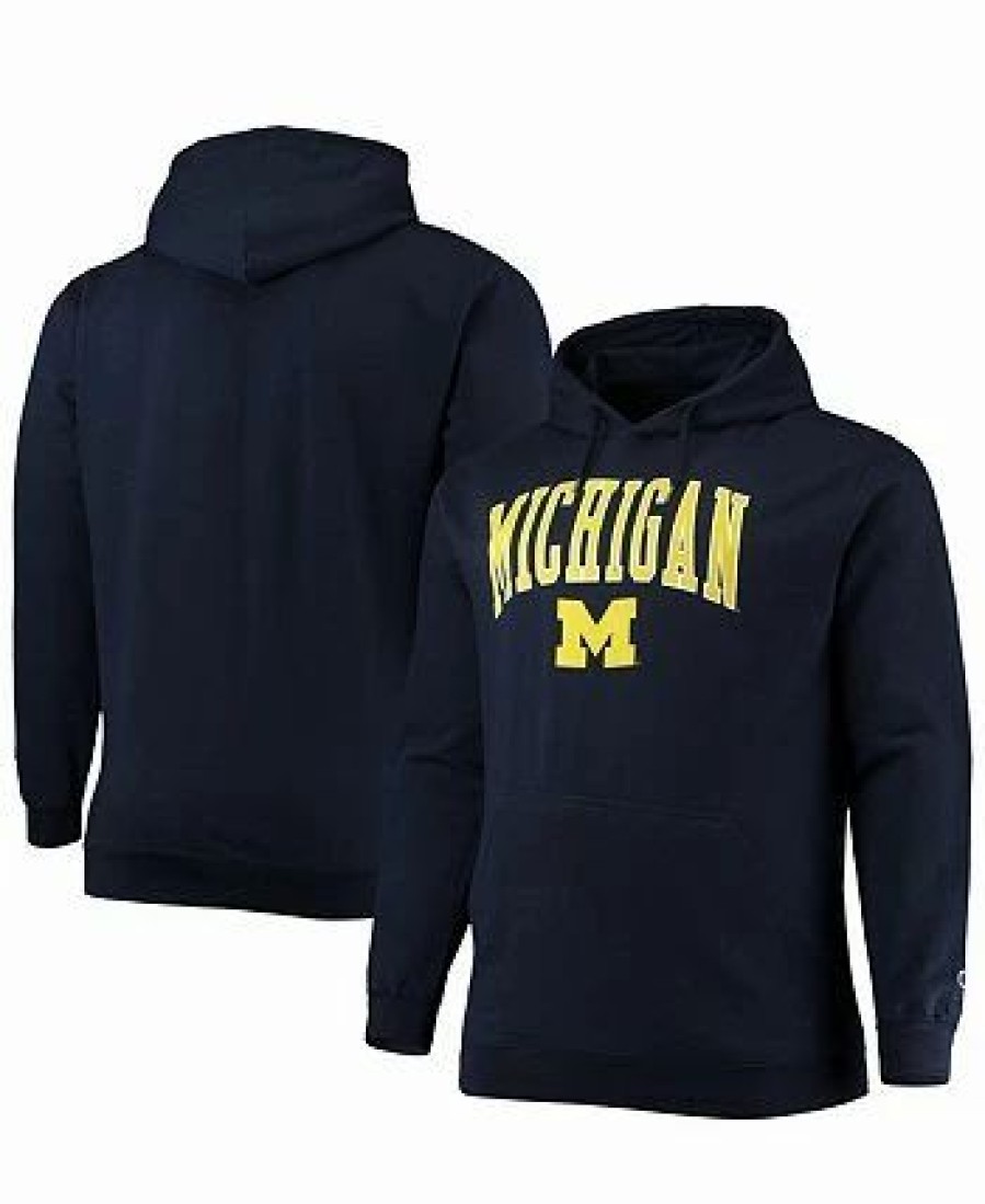 Sports Fan Shop * | Champion Men'S Michigan Wolverines Big And Tall Arch Over Logo Powerblend Pullover Hoodie Navy