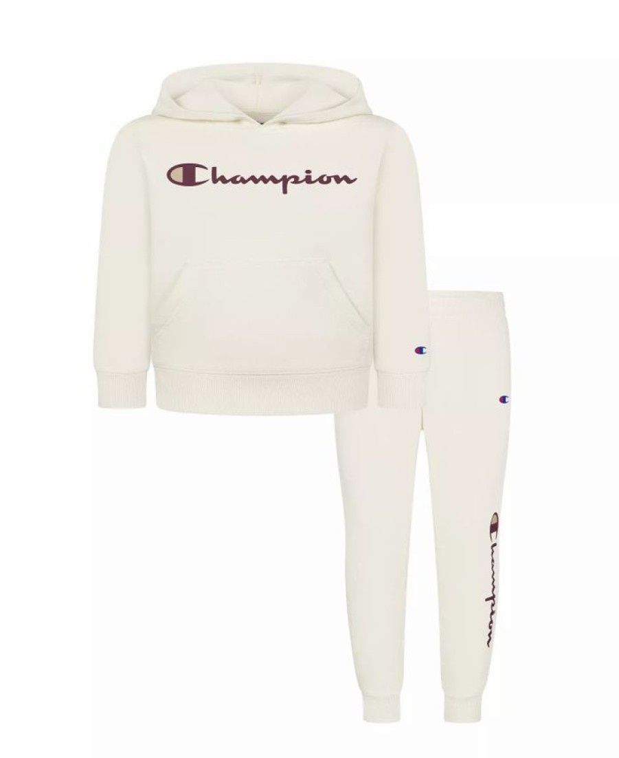 Kids * | Champion Toddler Boys Essential Script Fleece Hoodie And Joggers, 2 Piece Set Natural