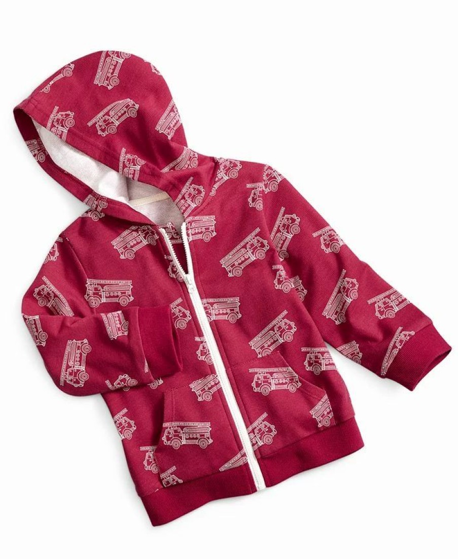 Kids * | Baby Boys Fire Truck Zip Up Hoodie, Created For Macy'S Sweet Raspberry