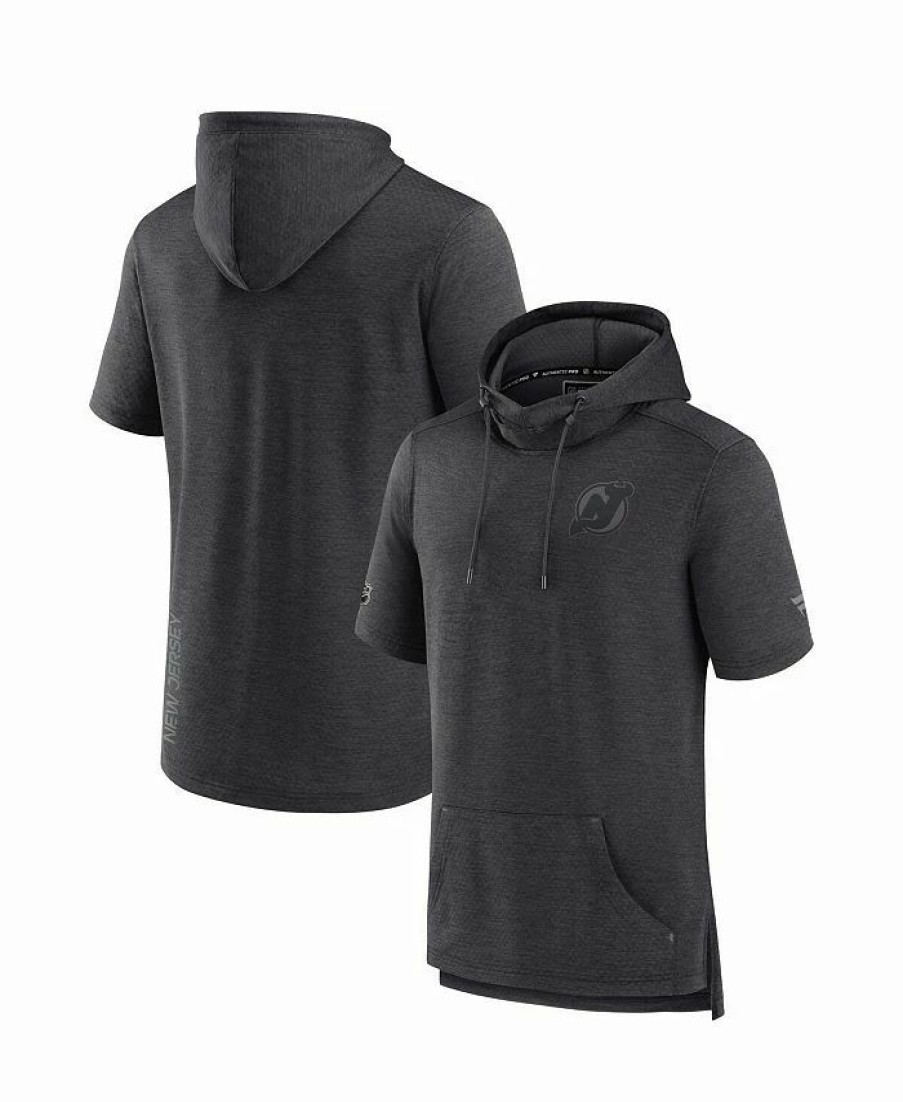 Sports Fan Shop * | Fanatics Men'S Branded New Jersey Devils Authentic Pro Road Performance Short Sleeve Pullover Hoodie Heather Charcoal