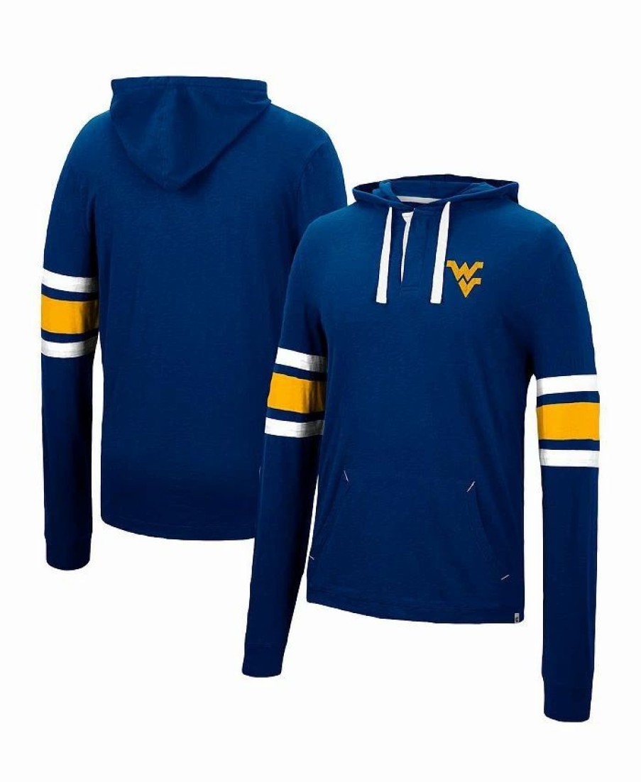 Sports Fan Shop * | Men'S West Virginia Mountaineers Lebowski Hoodie Long Sleeve T-Shirt Navy