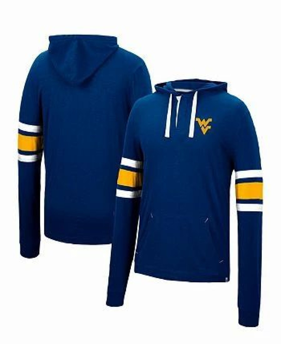 Sports Fan Shop * | Men'S West Virginia Mountaineers Lebowski Hoodie Long Sleeve T-Shirt Navy