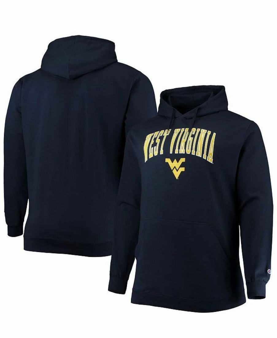 Sports Fan Shop * | Champion Men'S West Virginia Mountaineers Big And Tall Arch Over Logo Powerblend Pullover Hoodie Navy