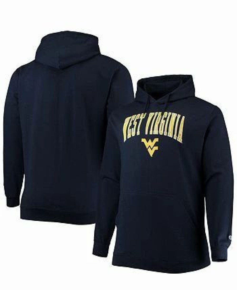 Sports Fan Shop * | Champion Men'S West Virginia Mountaineers Big And Tall Arch Over Logo Powerblend Pullover Hoodie Navy