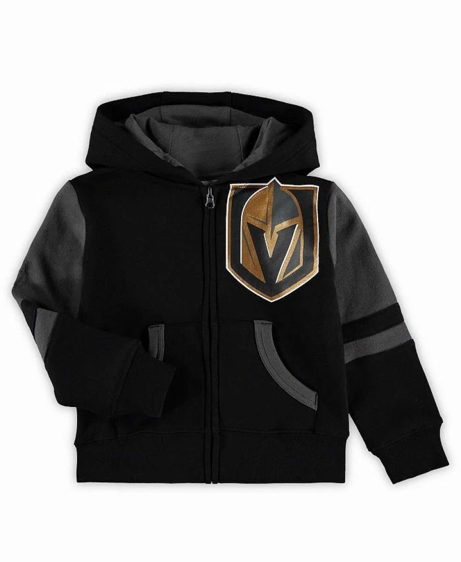 Sports Fan Shop * | Outerstuff Preschool Unisex Vegas Golden Knights Faceoff Fleece Full-Zip Hoodie Jacket Black