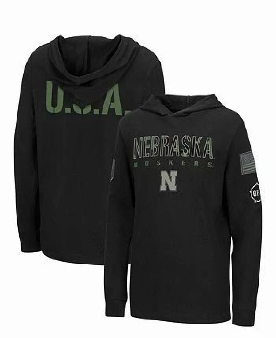 Sports Fan Shop * | Boys Youth Nebraska Huskers Oht Military-Inspired Appreciation Tango Long Sleeve Hoodie T-Shirt Black