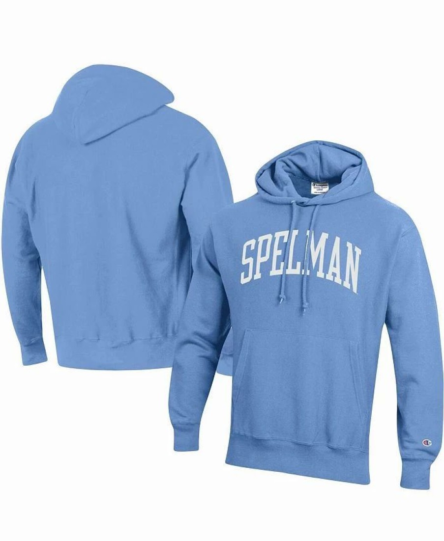 Sports Fan Shop * | Champion Men'S Spelman College Jaguars Tall Arch Pullover Hoodie Light Blue