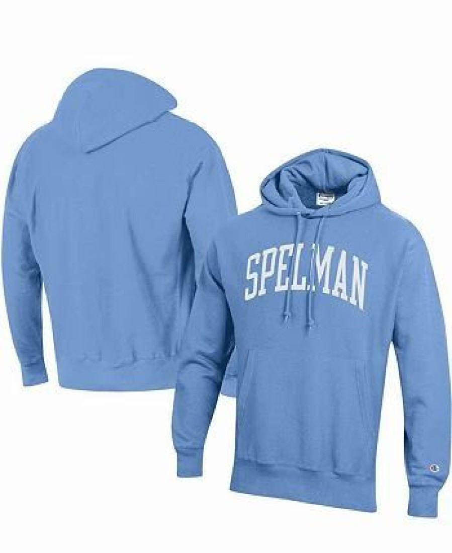 Sports Fan Shop * | Champion Men'S Spelman College Jaguars Tall Arch Pullover Hoodie Light Blue