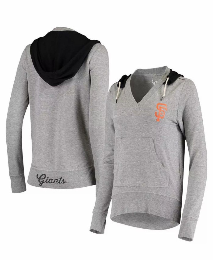 Sports Fan Shop * | Women'S By Alyssa Milano San Francisco Giants Logo Contrast-Color V-Neck Pullover Hoodie Heathered Gray