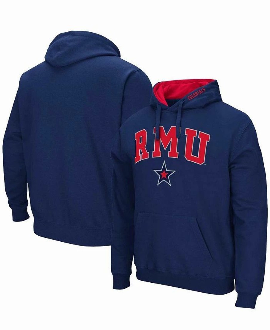 Sports Fan Shop * | Men'S Robert Morris Colonials Arch & Logo Pullover Hoodie Navy