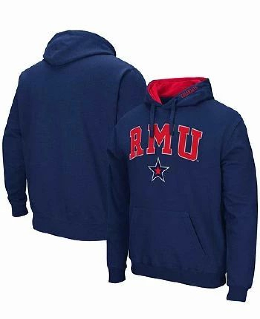 Sports Fan Shop * | Men'S Robert Morris Colonials Arch & Logo Pullover Hoodie Navy