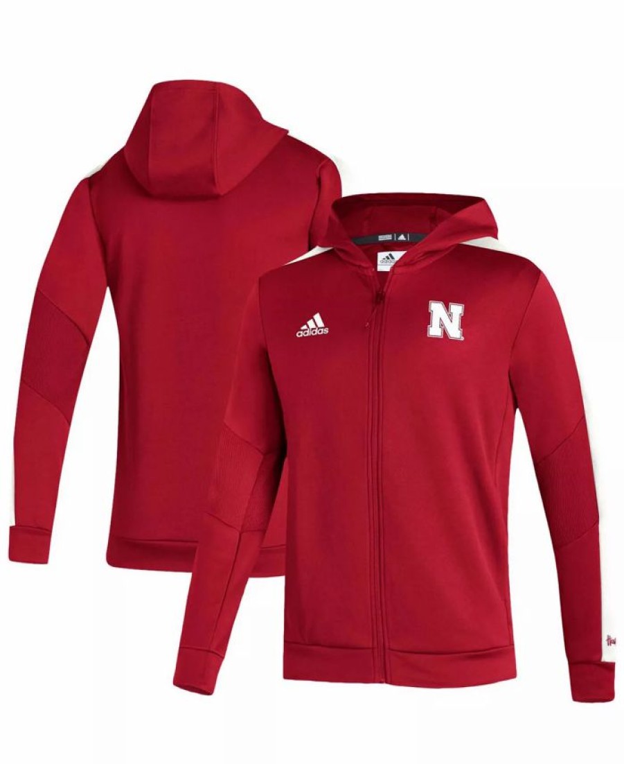 Sports Fan Shop * | Adidas Men'S Big And Tall Nebraska Huskers 2021 Sideline Aeroready Full-Zip Hoodie Scarlet