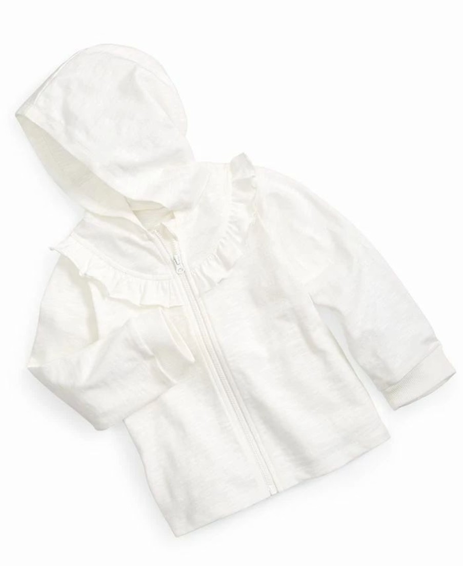 Kids * | Toddler Girls Ruffle Trim Full Zip Hoodie, Created For Macy'S Angel White