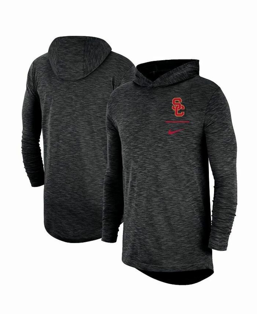 Sports Fan Shop * | Nike Men'S Usc Trojans Slub Space-Dye Performance Long Sleeve Hoodie T-Shirt Black