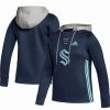 Sports Fan Shop * | Adidas Women'S Seattle Kraken Skate Lace Primeblue Team Pullover Hoodie Deep Sea Blue