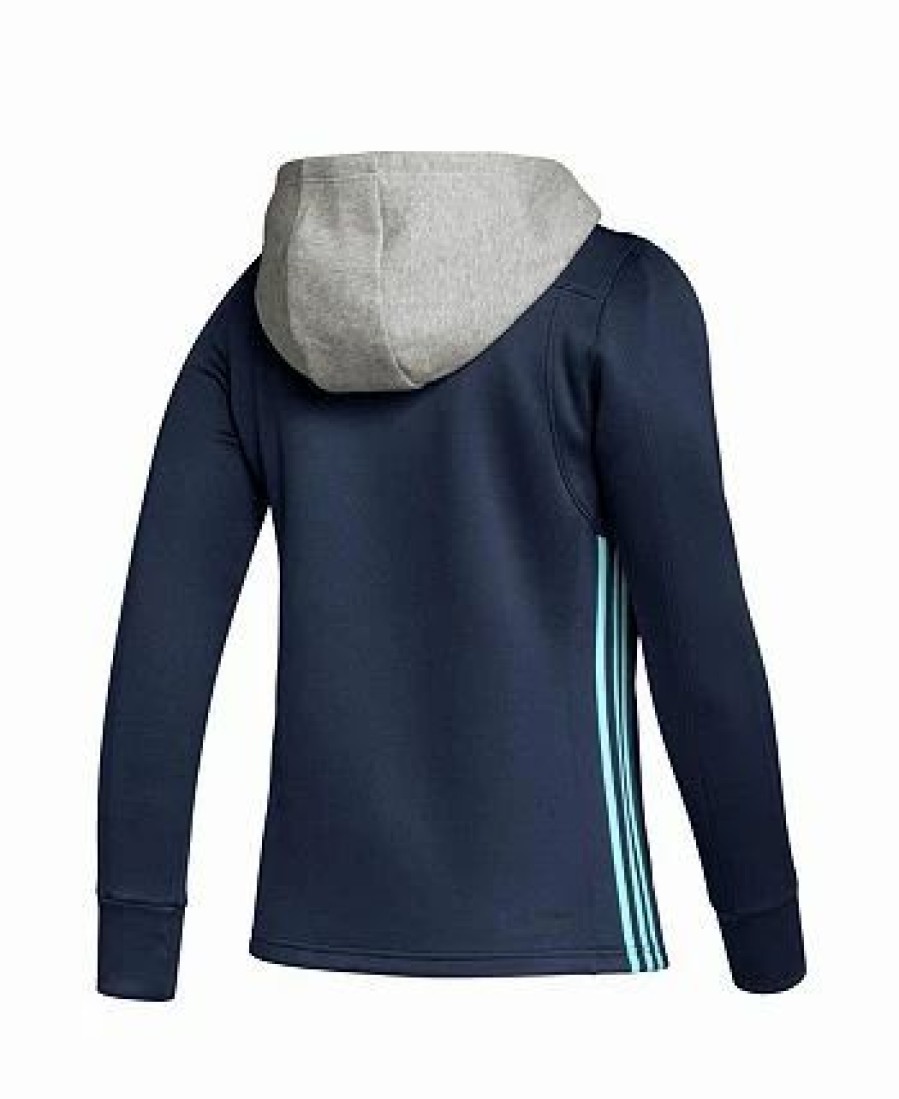 Sports Fan Shop * | Adidas Women'S Seattle Kraken Skate Lace Primeblue Team Pullover Hoodie Deep Sea Blue