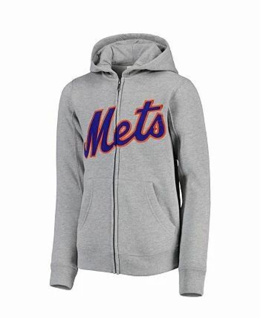 Sports Fan Shop * | Outerstuff Youth Boys And Girls New York Mets Wordmark Full-Zip Fleece Hoodie Heather Gray