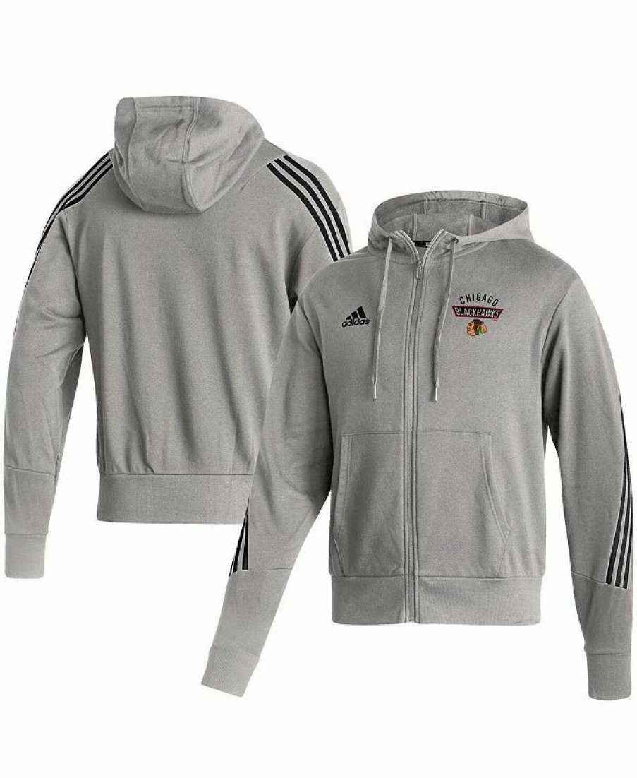 Sports Fan Shop * | Adidas Men'S Chicago Blackhawks Fashion Full-Zip Hoodie Heathered Gray