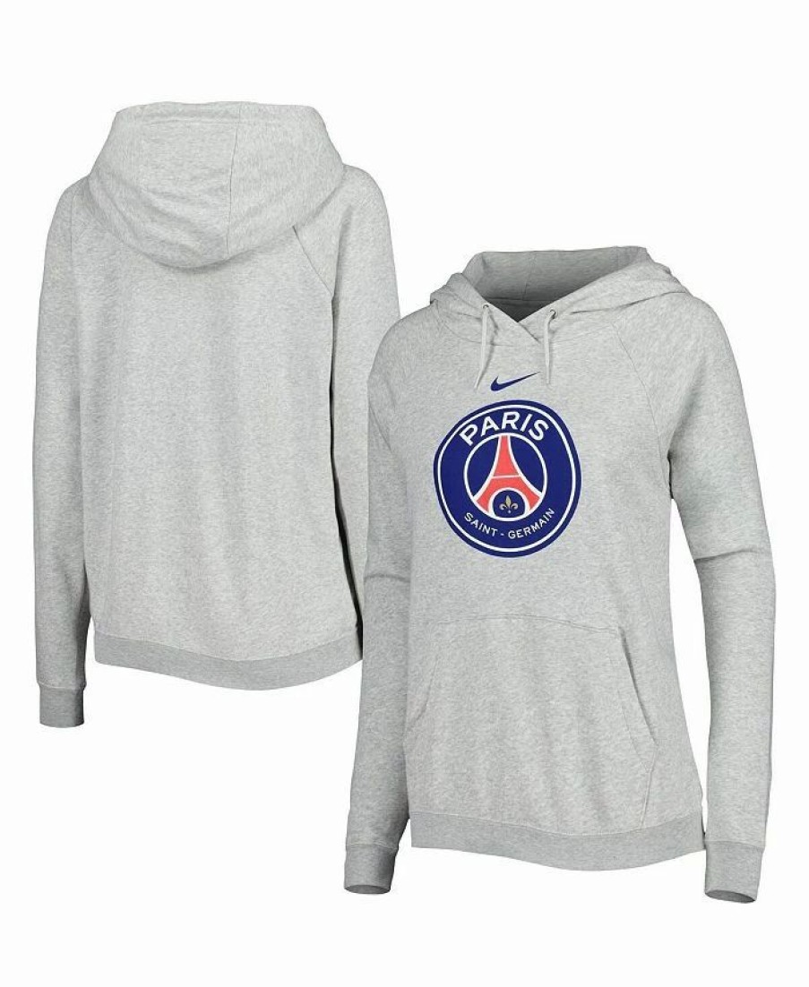 Sports Fan Shop * | Nike Women'S Paris Saint-Germain Varsity Raglan Tri-Blend Pullover Hoodie Heather Gray