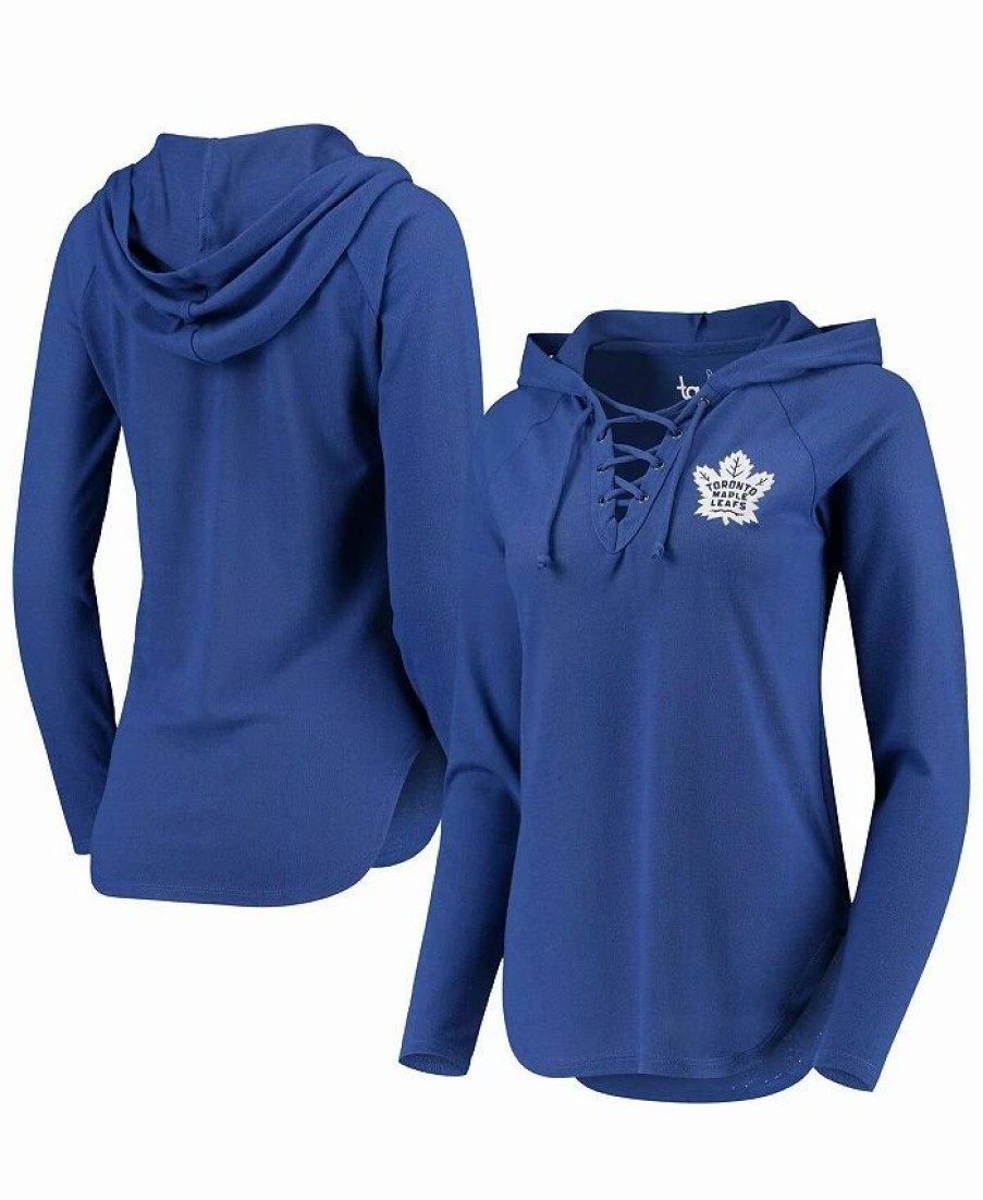 Sports Fan Shop * | Women'S Toronto Maple Leafs Soaring Puck Pullover Lace-Up V-Neck Hoodie Blue