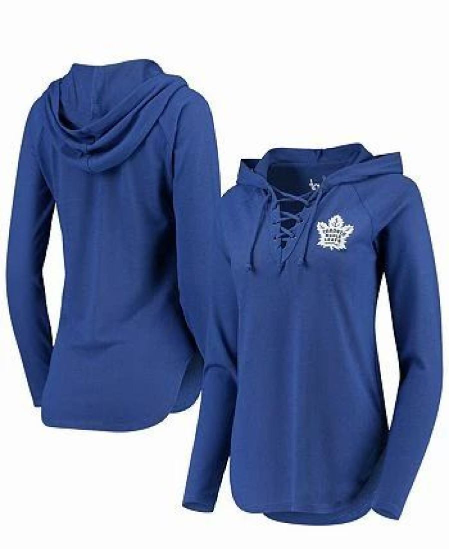 Sports Fan Shop * | Women'S Toronto Maple Leafs Soaring Puck Pullover Lace-Up V-Neck Hoodie Blue