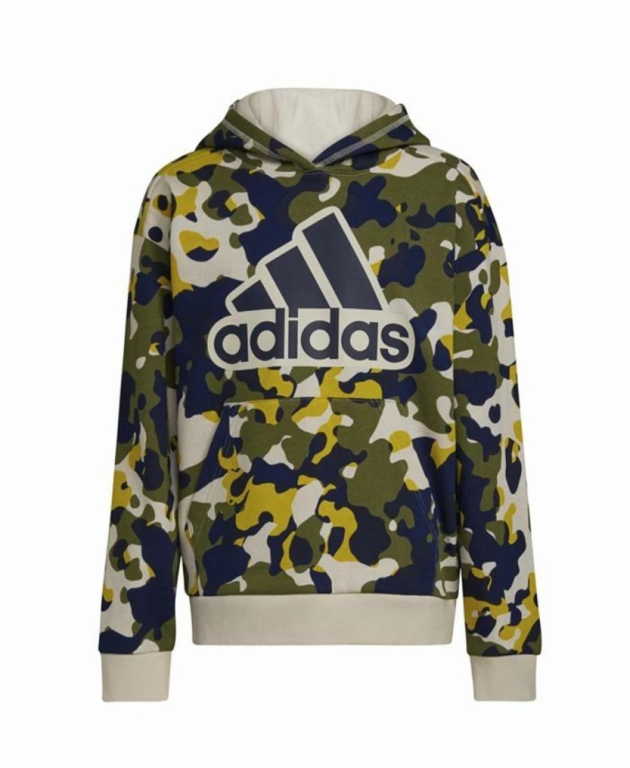 Kids * | Adidas Big Boys Long Sleeve Core Camo All Over Print Pullover Hoodie Alumina