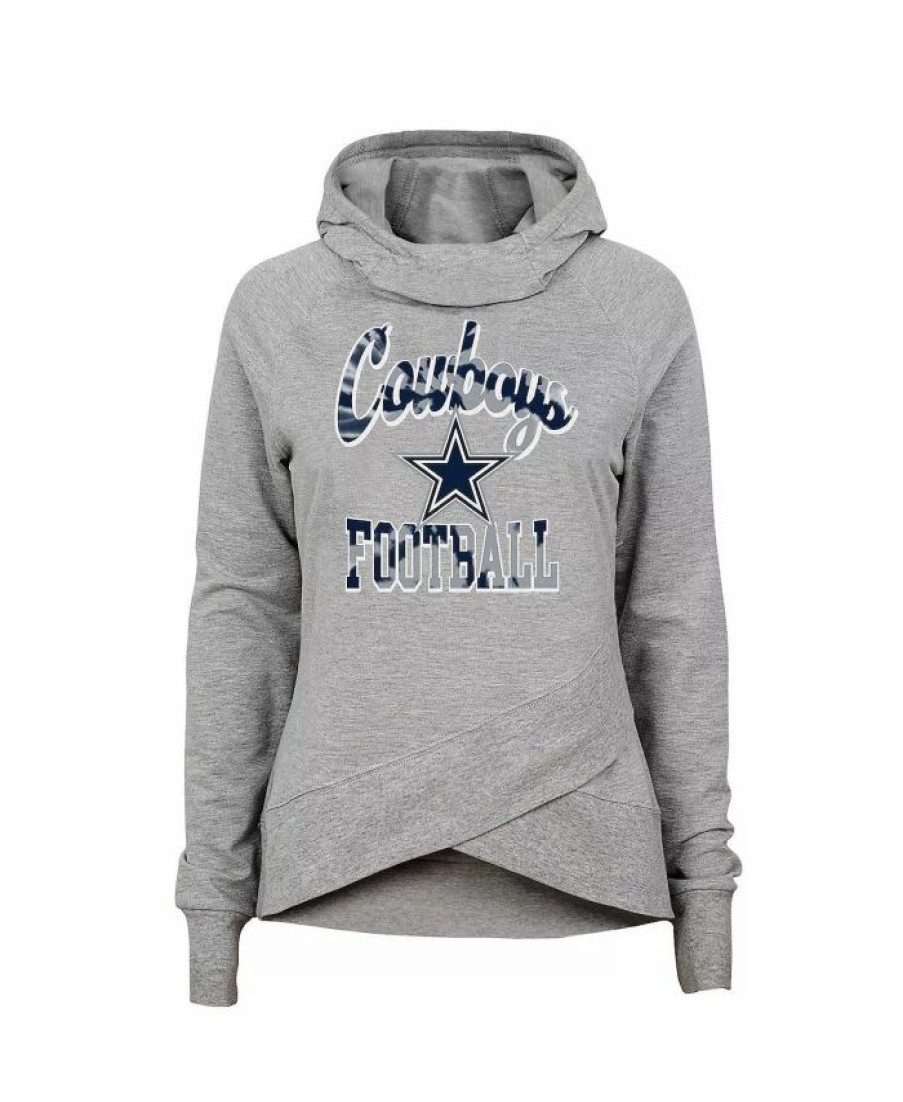 Sports Fan Shop * | Outerstuff Girls Youth Dallas Cowboys Dye Hard Fan Funnel Neck Pullover Hoodie Heathered Gray