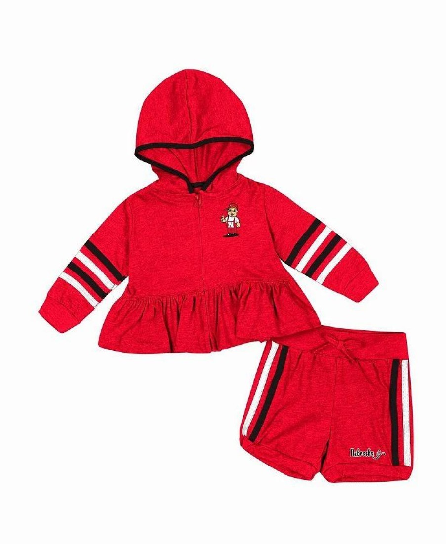 Sports Fan Shop * | Girls Infant Nebraska Huskers Spoonful Full-Zip Hoodie And Shorts Set Scarlet