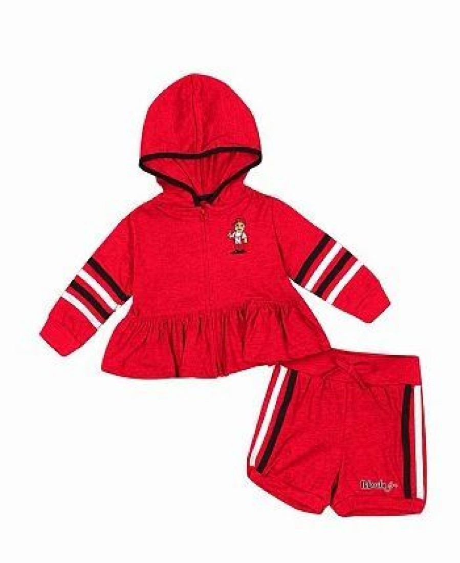 Sports Fan Shop * | Girls Infant Nebraska Huskers Spoonful Full-Zip Hoodie And Shorts Set Scarlet