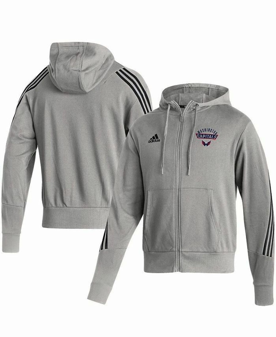 Sports Fan Shop * | Adidas Men'S Washington Capitals Fashion Full-Zip Hoodie Heathered Gray