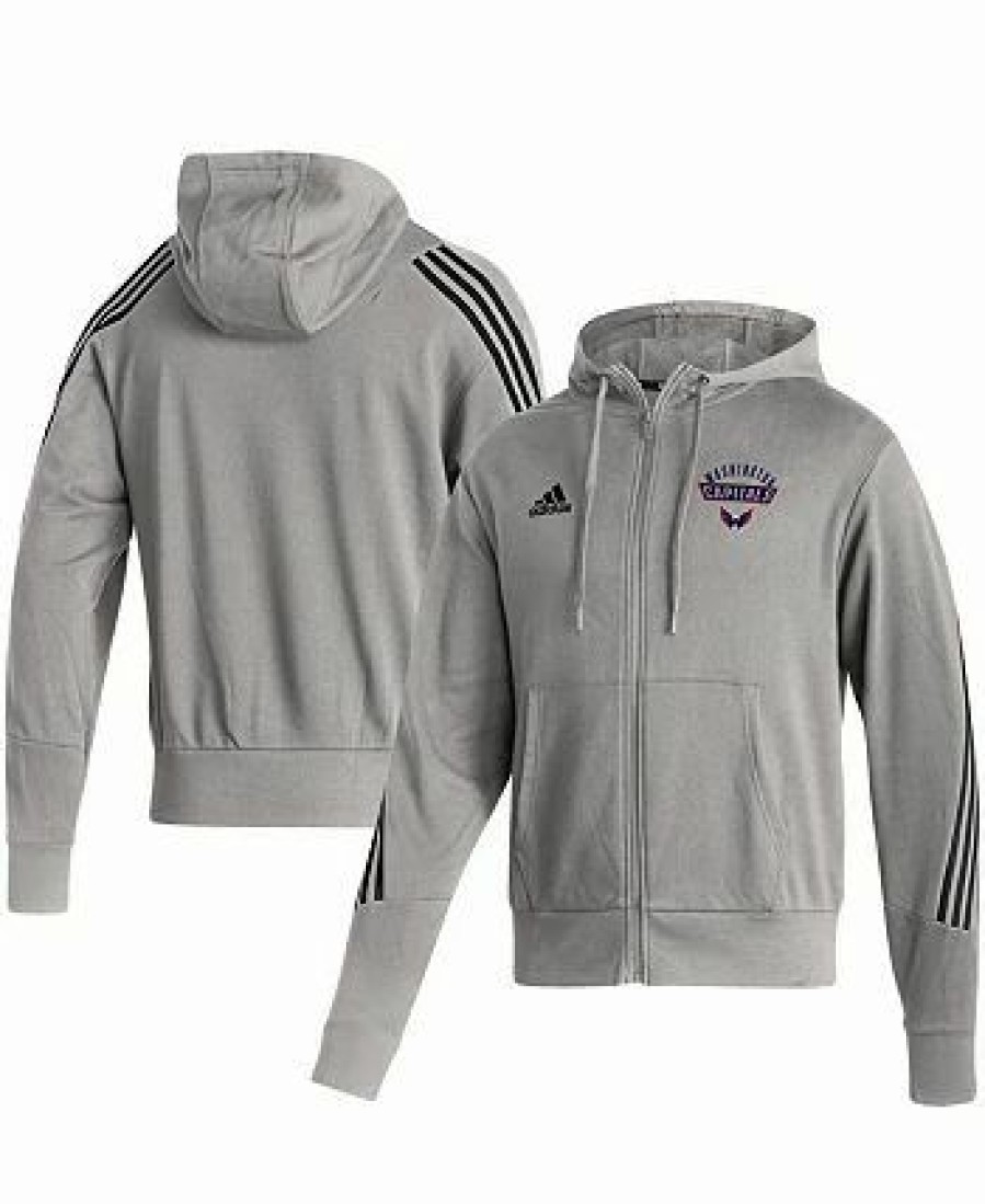 Sports Fan Shop * | Adidas Men'S Washington Capitals Fashion Full-Zip Hoodie Heathered Gray