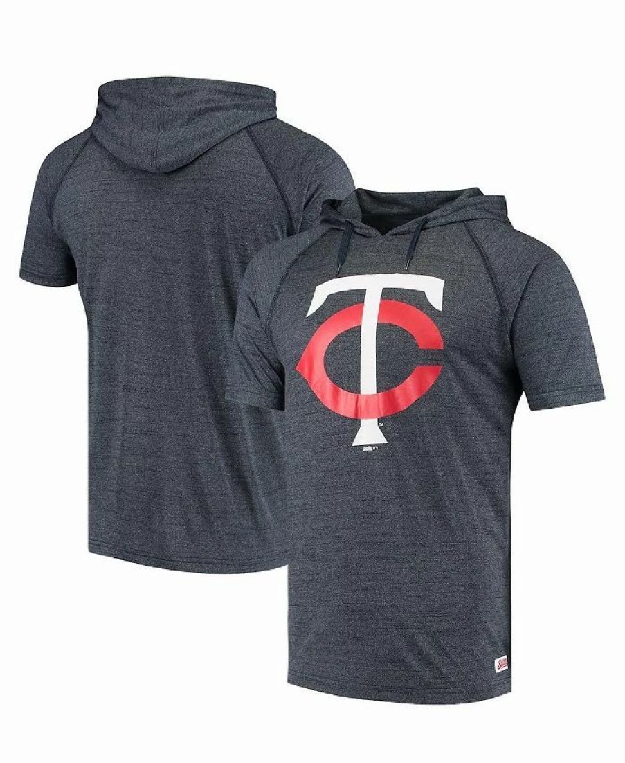 Sports Fan Shop * | Men'S Heather Navy Minnesota Twins Raglan Short Sleeve Pullover Hoodie Heathered Navy