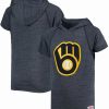 Sports Fan Shop * | Youth Milwaukee Brewers Raglan Short Sleeve Pullover Hoodie Heathered Navy