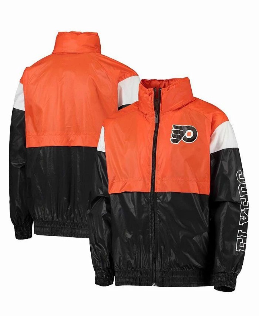 Sports Fan Shop * | Outerstuff Youth Boys Philadelphia Flyers Goal Line Full-Zip Hoodie Windbreaker Jacket Orange, Black