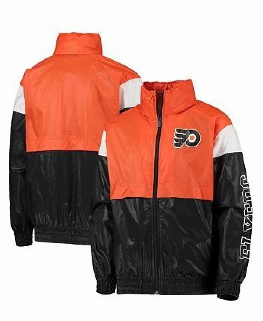 Sports Fan Shop * | Outerstuff Youth Boys Philadelphia Flyers Goal Line Full-Zip Hoodie Windbreaker Jacket Orange, Black