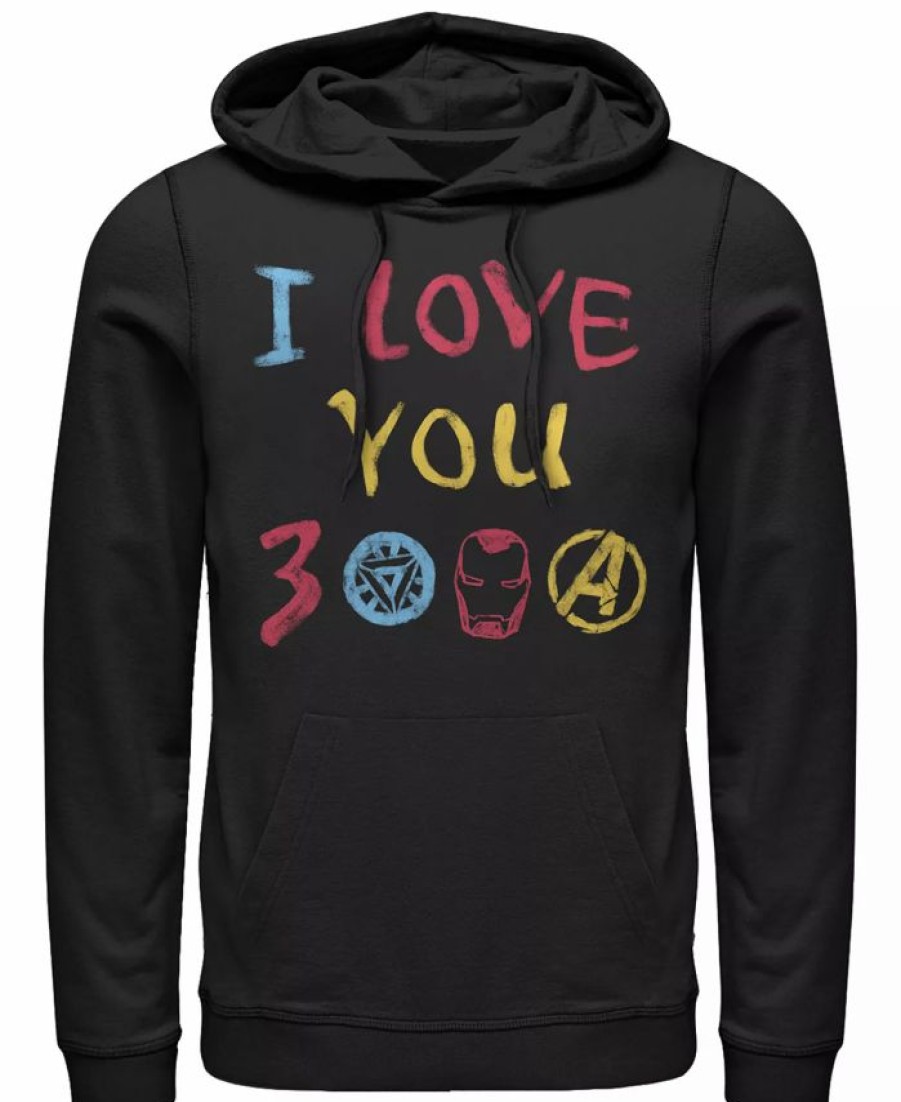 Hoodies & Sweatshirts * | Marvel Men'S Avengers Endgame Iron Man Hand Drawn I Love You 3000, Pullover Hoodie Black