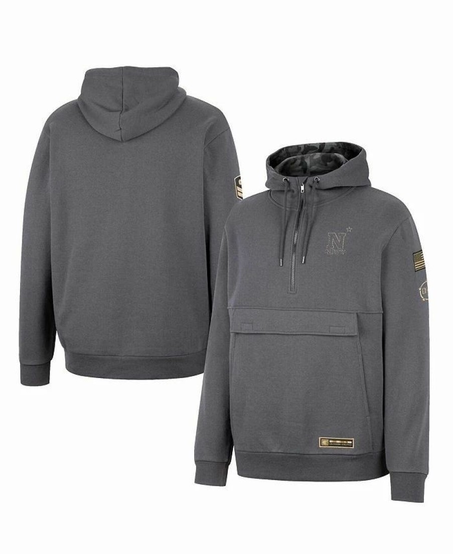 Sports Fan Shop * | Men'S Navy Midshipmen Oht Military-Inspired Appreciation Quarter-Zip Hoodie Charcoal