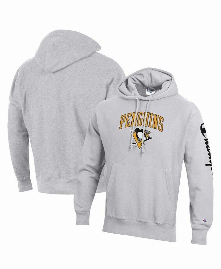 Sports Fan Shop * | Champion Men'S Pittsburgh Penguins Reverse Weave Pullover Hoodie Heather Gray