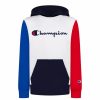 Kids * | Champion Toddler Boys Color Blocked Script Hoodie Sweatshirt White, Navy, Bozetto Blue, New Ripe Red