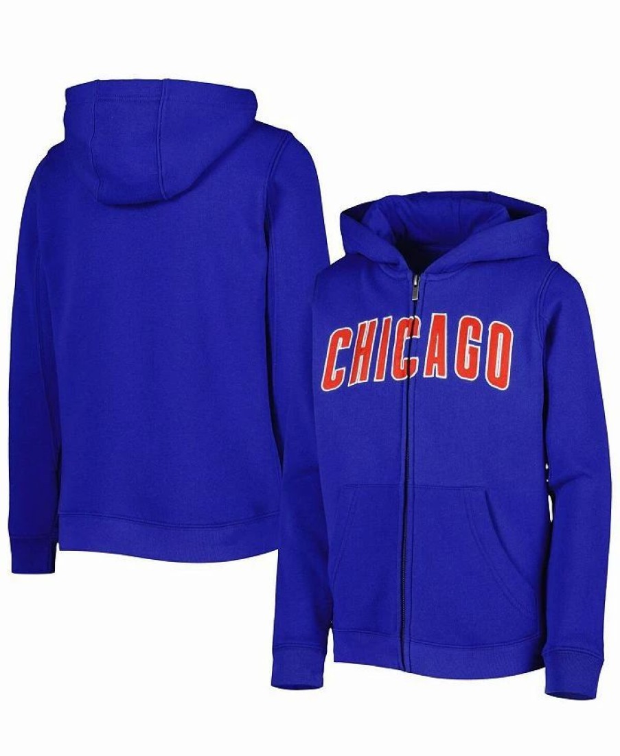 Sports Fan Shop * | Outerstuff Youth Boys And Girls Chicago Cubs Wordmark Full-Zip Fleece Hoodie Royal