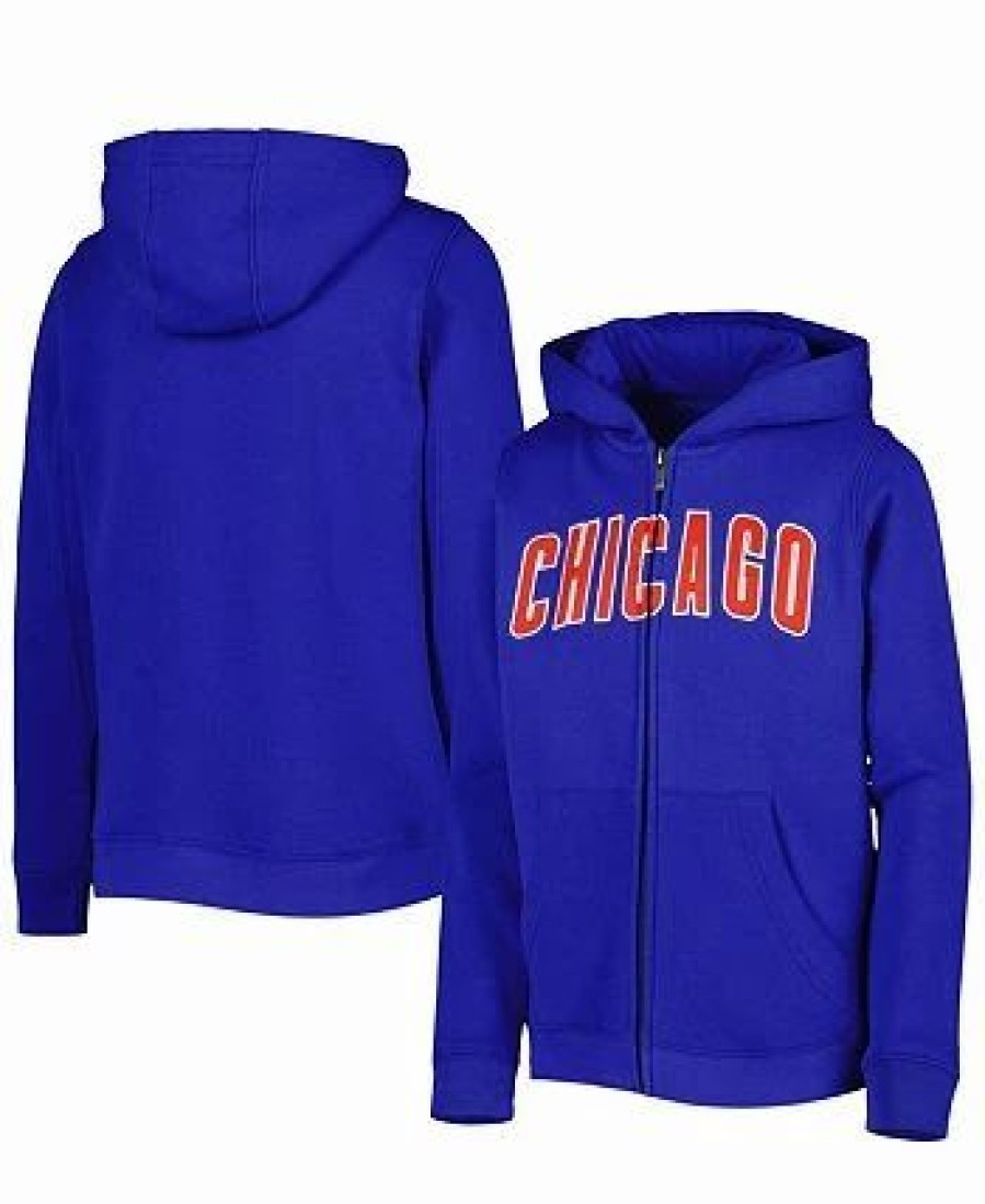 Sports Fan Shop * | Outerstuff Youth Boys And Girls Chicago Cubs Wordmark Full-Zip Fleece Hoodie Royal