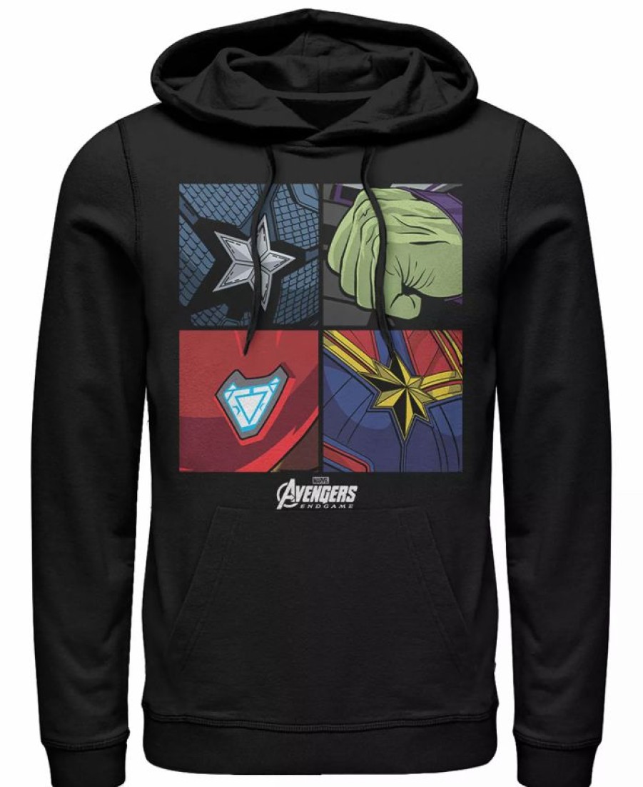 Hoodies & Sweatshirts * | Marvel Men'S Avengers Endgame Box Up Hero Logos, Pullover Hoodie Black