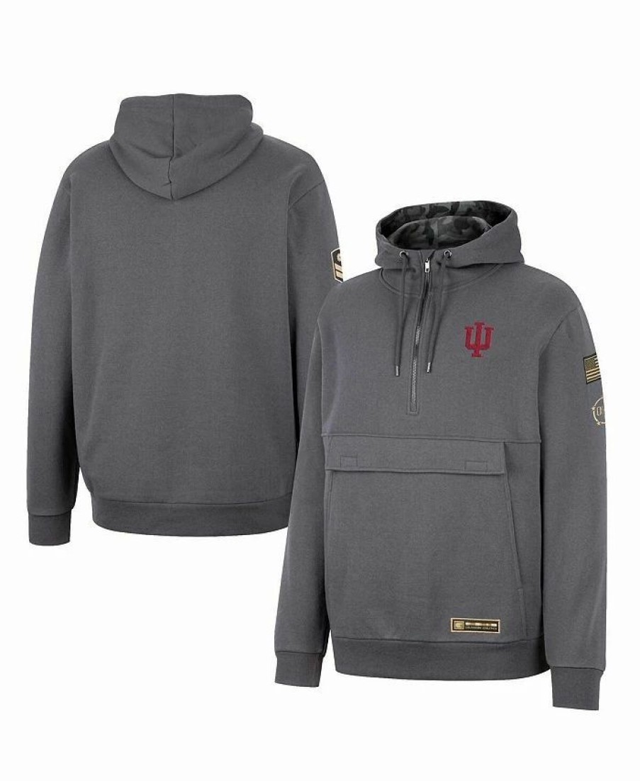 Sports Fan Shop * | Men'S Indiana Hoosiers Oht Military-Inspired Appreciation Quarter-Zip Hoodie Charcoal