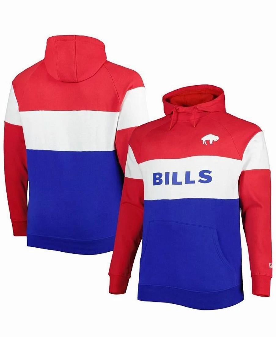 Sports Fan Shop * | New Era Men'S Buffalo Bills Big And Tall Throwback Colorblock Raglan Pullover Hoodie Royal