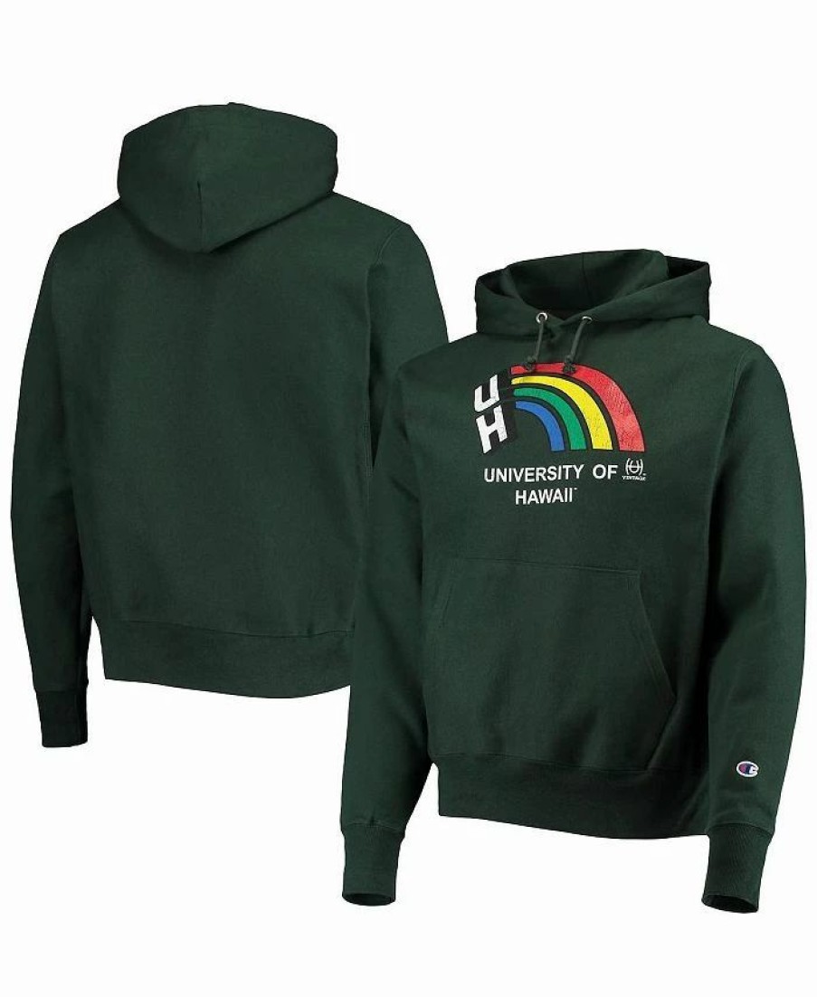 Sports Fan Shop * | Champion Men'S Hawaii Warriors Vault Logo Reverse Weave Pullover Hoodie Green