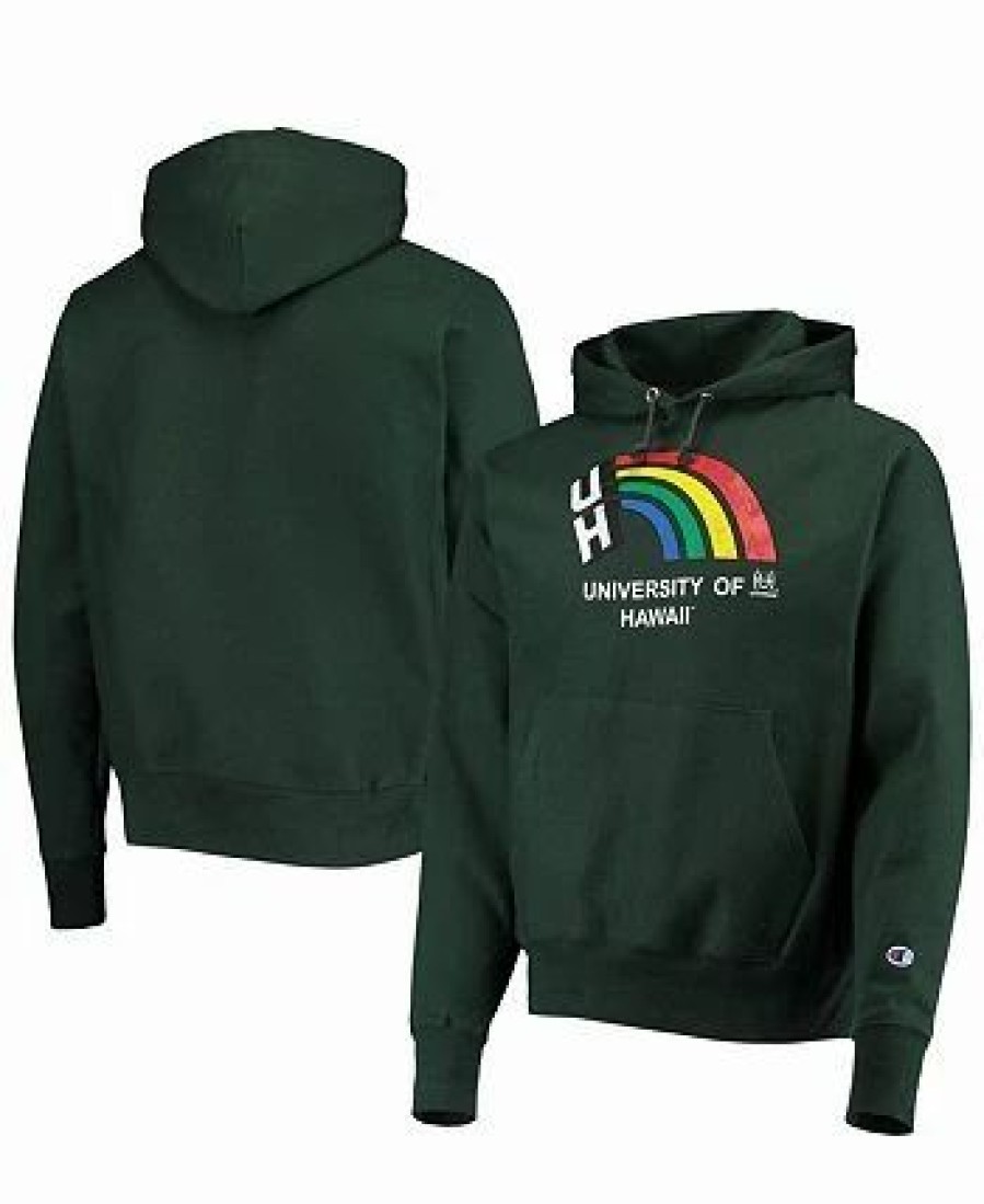 Sports Fan Shop * | Champion Men'S Hawaii Warriors Vault Logo Reverse Weave Pullover Hoodie Green