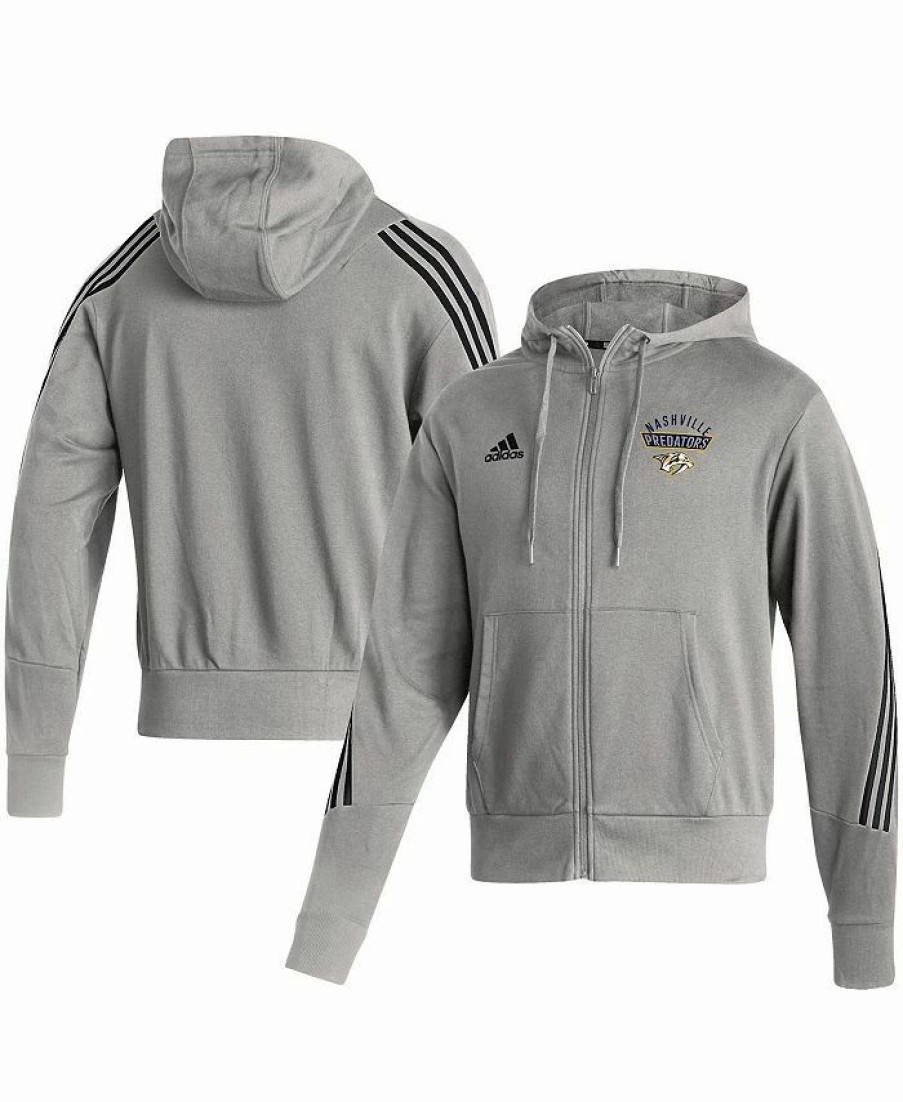 Sports Fan Shop * | Adidas Men'S Nashville Predators Fashion Full-Zip Hoodie Heathered Gray