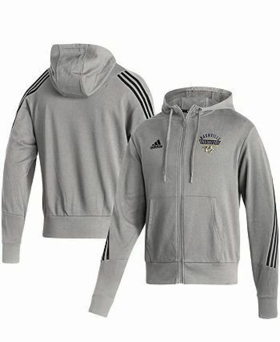 Sports Fan Shop * | Adidas Men'S Nashville Predators Fashion Full-Zip Hoodie Heathered Gray